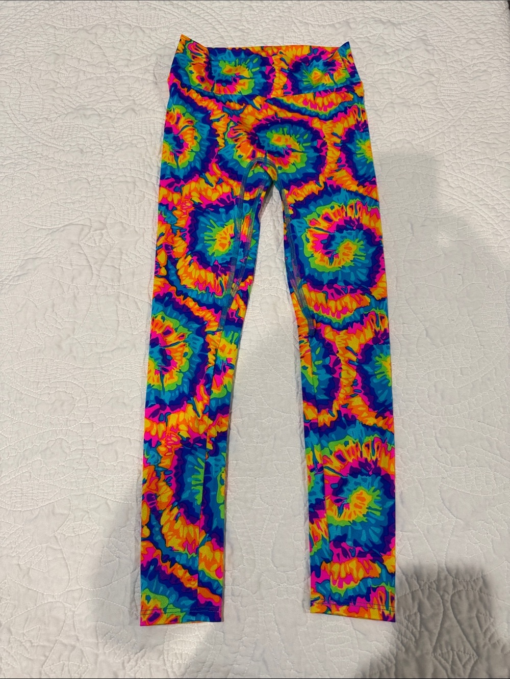 K-DEER Neon Tie-Dye Leggings in Blue, Pink, Yellow & Green. Girls Large